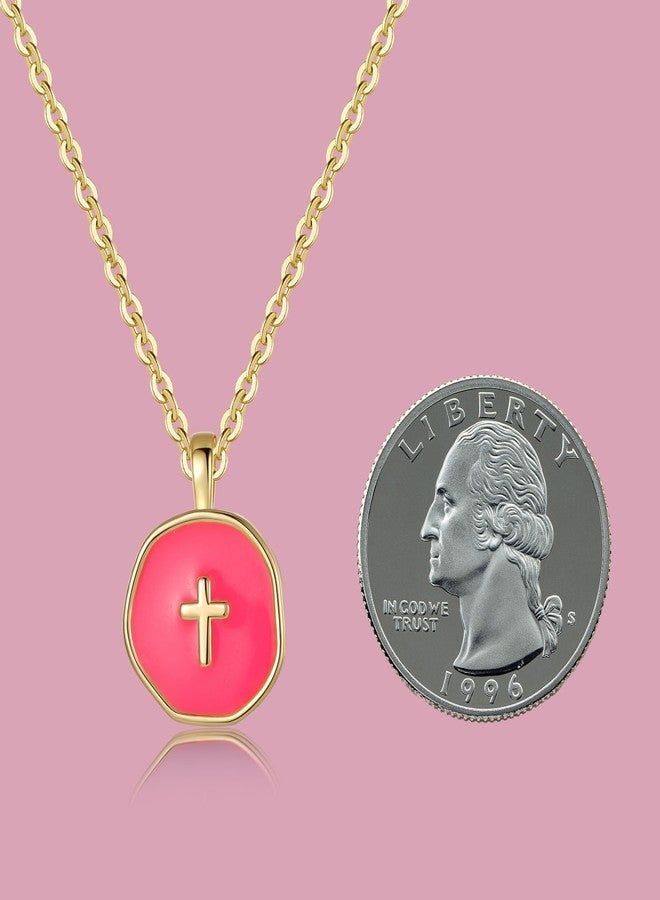 GINAZL Cross Necklace for Women, Pink 14k Gold Plated Cross Necklace for Women Gold Pendant Small Pendant for Teen Christmas Day Birthday Gifts Idea for Wife Valentines Day Gifts for Her (P) - Image 4